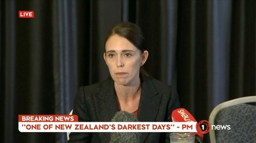New Zealand`s Prime Minister Jacinda Ardern speaks on live television following fatal shootings at two mosques in central Christchurch, New Zealand March 15, 2019, in this still image taken from video. TVNZ/via REUTERS