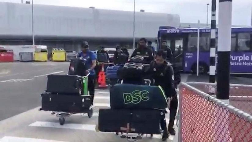 Members of the Bangladesh cricket team arrive to depart for Bangladesh from Christchurch International Airport in New Zealand March 16, 2019, in this still image from video obtained from social media. Bangladesh Cricket Board/via REUTERS