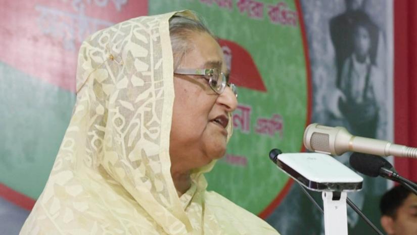 Prime Minister Sheikh Hasina addresses a Programme marking the 99th birth anniversary of Bangabandhu Sheikh Mujibur Rahman and National Children’s Day on Bangabandhu Mausoleum Complex premises in Gopalganj’s Tungipara on Sunday (Mar 17). FOCUS BANGLA
