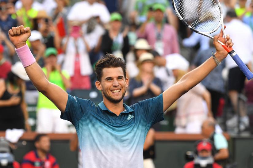 Mar 17, 2019; Indian Wells, CA, USA; Dominic Thiem (AUT) reacts after defeating Roger Federer (not pictured) in the finals of the BNP Paribas Open at the Indian Wells Tennis Garden. Jayne Kamin-Oncea-USA TODAY Sports via Reuters