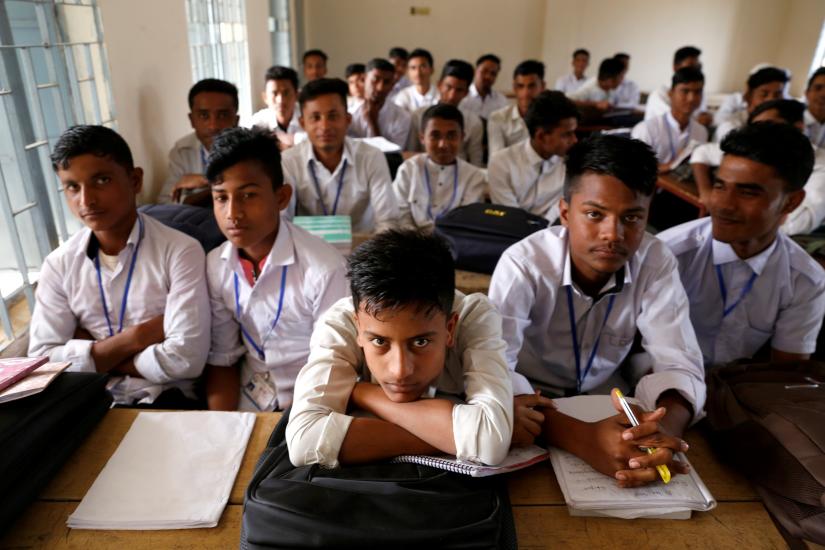 Bangladeshi students from the class where Rohingya students were expelled by the authorities are seen at Leda high school, Cox`s Bazar, Bangladesh, February 9, 2019. Picture taken February 9, 2019. REUTERS