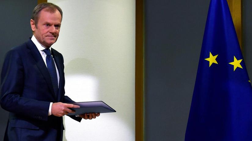President of the European Council Donald Tusk arrives to deliver a statement on Brexit ahead of the EU summit in Brussels, Belgium March 20, 2019. REUTERS