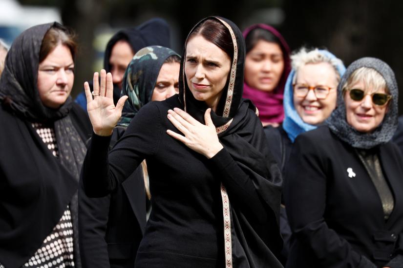New Zealand`s Prime Minister Jacinda Ardern waves as she leaves after the Friday prayers at Hagley Park outside Al-Noor mosque in Christchurch, New Zealand March 22, 2019. REUTERS