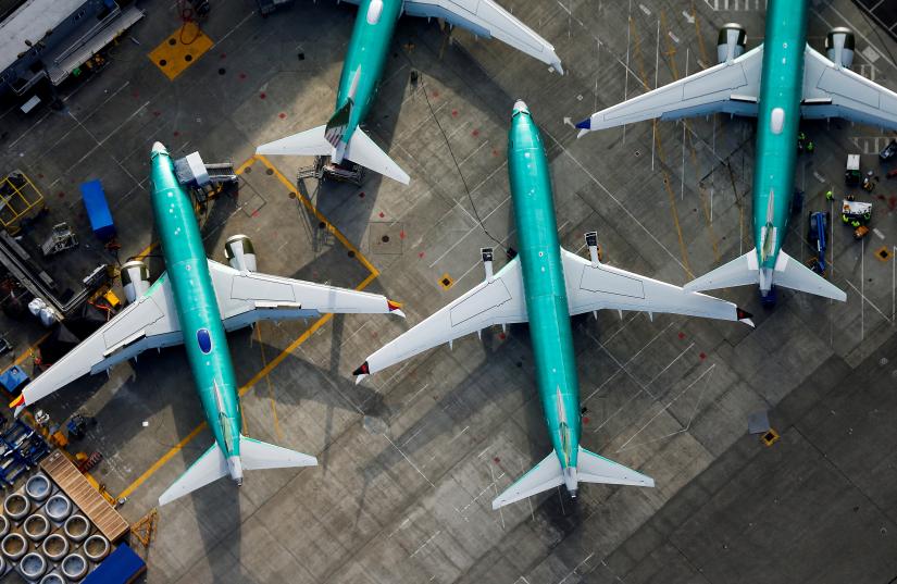An aerial photo shows Boeing 737 MAX airplanes parked on the tarmac at the Boeing Factory in Renton, Washington, U.S. March 21, 2019. REUTERS