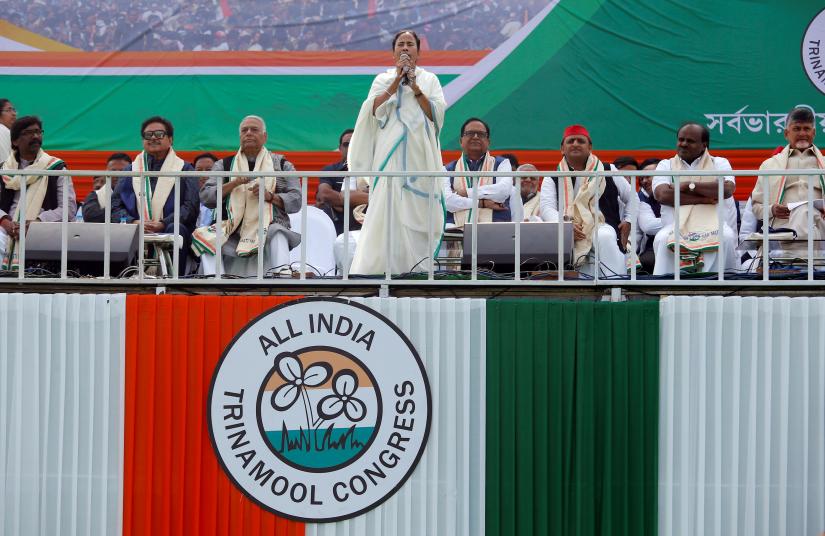 Mamata Banerjee, Chief Minister of the state of West Bengal, speaks during `United India` rally attended by the leaders of India`s main opposition parties ahead of the general election, in Kolkata, India, January 19, 2019. REUTERS