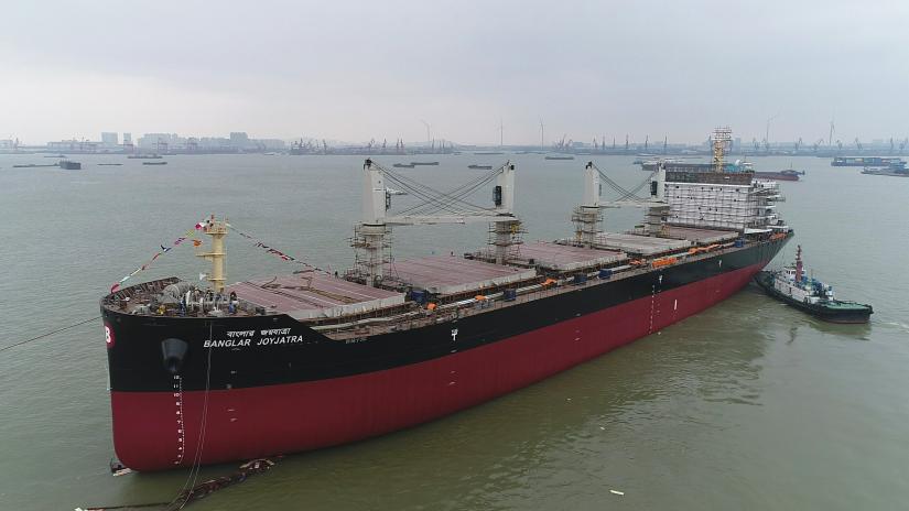 This May 2018 photo shows ship `MV Banglar Joy Jatra` of Bangladesh Shipping Corporation is seen anchoring at Jiangsu in China prior to handing over to the BSC. PHOTO/Bangladesh Shipping Corporation
