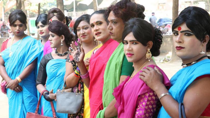 Members of Bangladesh’s transgender community gather to participate at a campaign titled, `Open Air (Khola Haowa),` in different areas of Dhaka University on Nov 11, 2018 Syed Zakir Hossain/File Photo
