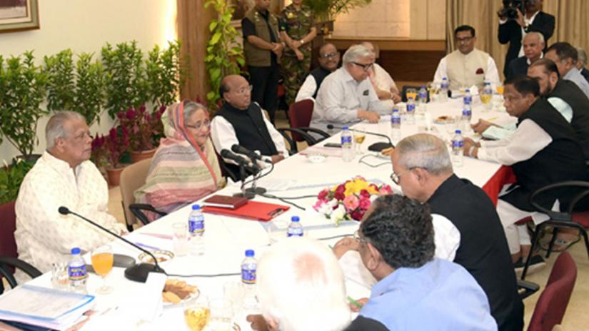 Prime Minister Sheikh Hasina addressing an advisory council meeting of Awami League at her official residence Gonabhaban on Friday (Apr 12).
