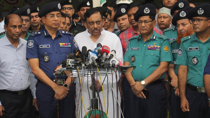Home Minister Asaduzzaman Khan speaks to the media after inspecting security measures at Dhaka’s Ramna Park on Saturday (Apr 13). FOCUS BANGLA