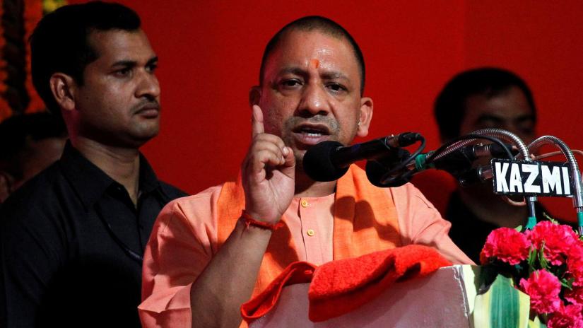 This 2017 photo shows Yogi Adityanath, Chief Minister of Uttar Pradesh, addresses the audience after inaugurating power projects in Allahabad. REUTERS/file photo