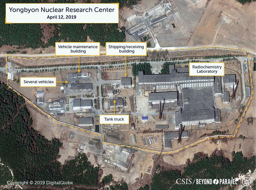 A view of what researchers of Beyond Parallel, a CSIS project, describe as the Radiochemistry Laboratory at the Yongbyon Nuclear Research Center in North Pyongan Province, North Korea, in this commercial satellite image taken April 12, 2019 and released April 16, 2019. CSIS/Beyond Parallel/DigitalGlobe 2019 via REUTERS.