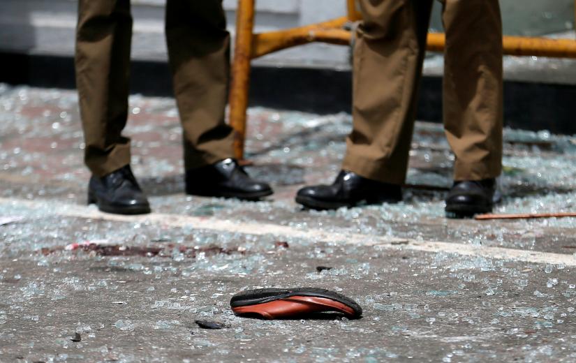 A shoe of a victim is seen in front of the St. Anthony`s Shrine, Kochchikade church after an explosion in Colombo