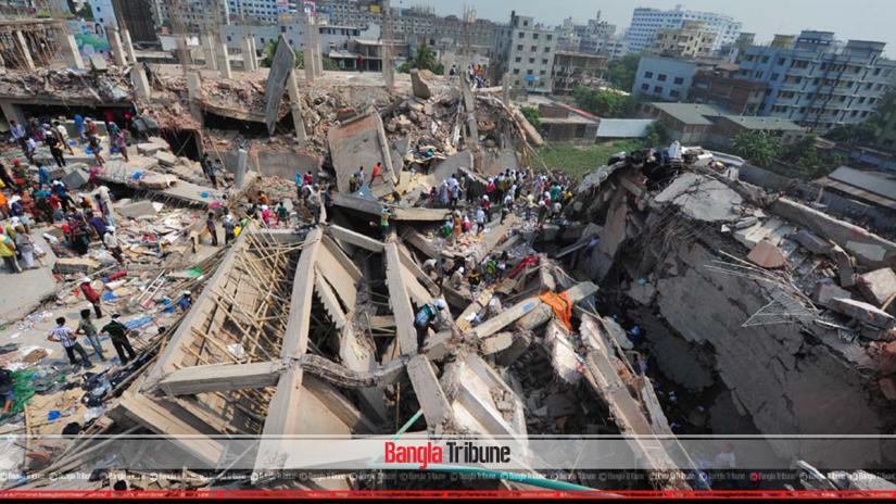 At least 1,135 people were killed and over 2,500 injured when the eight-storey Rana Plaza building, housing five garment factories, at Savar on the outskirts of capital Dhaka collapsed on Apr 24, 2013. BANGLA TRIBUNE/Nashirul Islam/File Photo