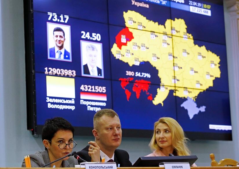 Head of Ukraine`s Central Electoral Commission Tetiana Slipachuk speaks during a session, dedicated to the preliminary results of a presidential election, in Kiev, Ukraine April 22, 2019. REUTERS