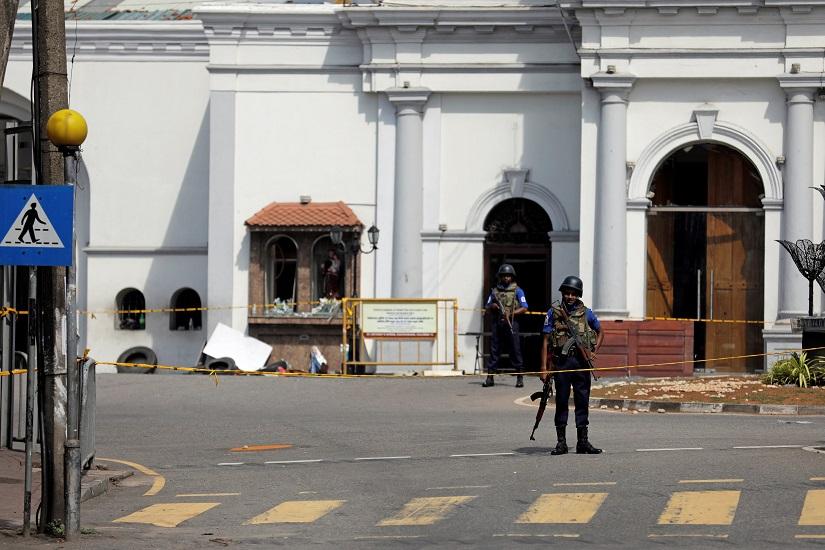 Security personnel stand guard near St Anthony`s Shrine in Colombo, three days after a string of suicide bomb attacks on churches and luxury hotels across the island on Easter Sunday, in Sri Lanka April 24, 2019. REUTERS