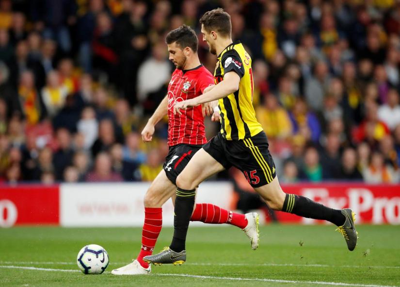 Southampton`s Shane Long scores their first goal against Watford at Vicarage Road, Watford, Britain on Apr 23, 2019. Reuters