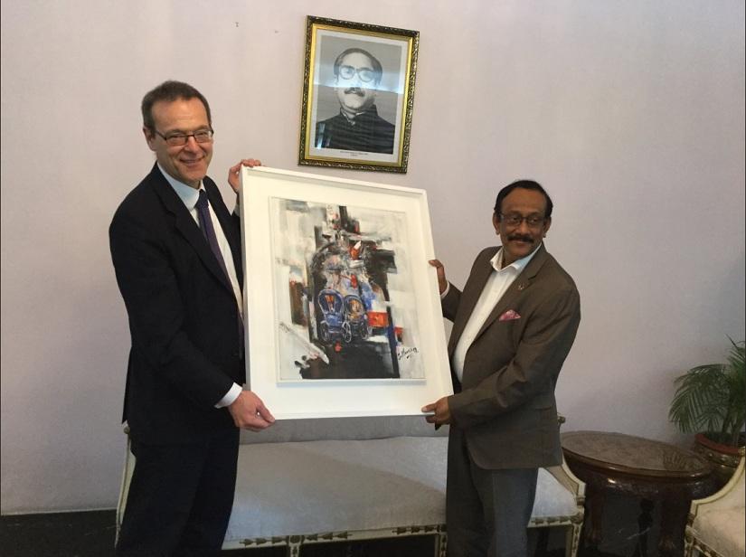 Foreign Secretary Shahidul Haque presented a picture of rickshaws to UK Foreign Ministry Permanent Under Secretary Sir Simon McDonald at the end of the 3rd UK/Bangladesh Strategic Dialogue.