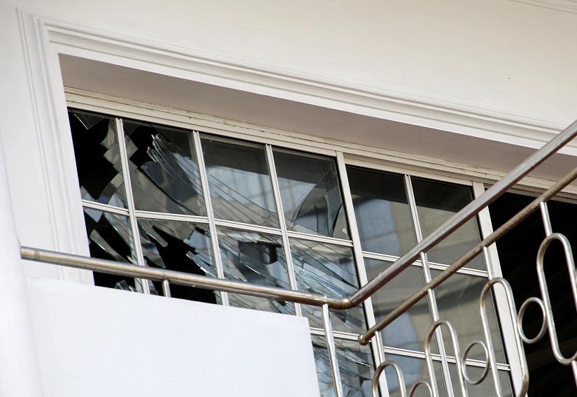 Broken windows are seen at the family home of a bomber suspect where an explosion occurred during a Special Task Force raid, following a string of suicide attacks on churches and luxury hotels, in Colombo, Sri Lanka April 25, 2019. REUTERS