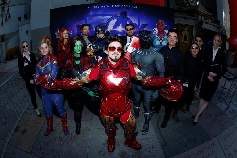 Avengers fans in costume gather at the TCL Chinese Theatre in Hollywood to attend the opening screening of `Avengers: Endgame` in Los Angeles, California, U.S., April 25, 2019. REUTERS