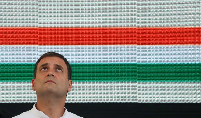 Rahul Gandhi, President of India`s main opposition Congress party, looks up before releasing his party`s election manifesto for the April/May general election in New Delhi, India, April 2, 2019. REUTERS