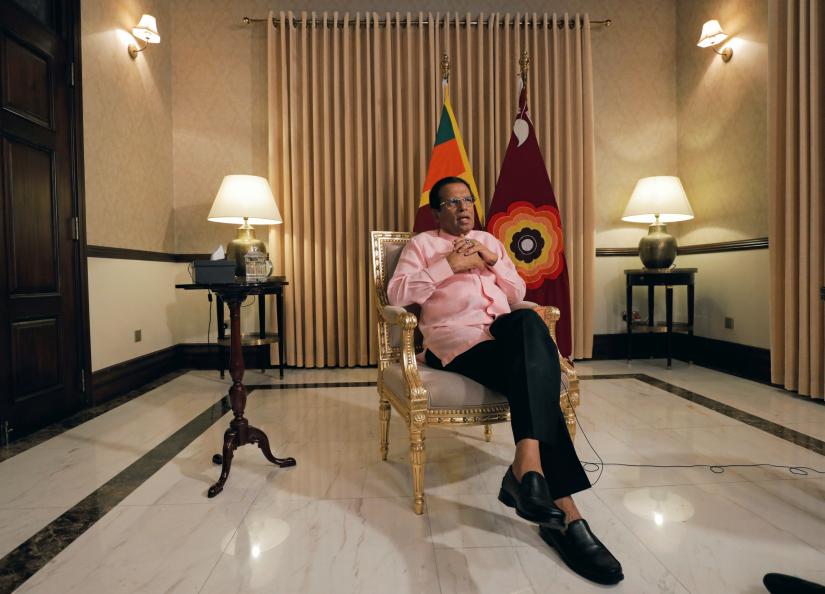 Sri Lanka`s President Maithripala Sirisena speaks during an interview with Reuters at his residence in Colombo, Sri Lanka May 4, 2019. REUTERS