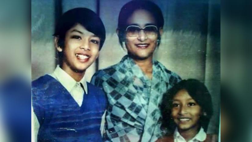 Prime Minister Sheikh Hasina (M) with her son Sajeeb Wazed Joy (L) and her daughter Saima Wazed Putul. Photo/Collected