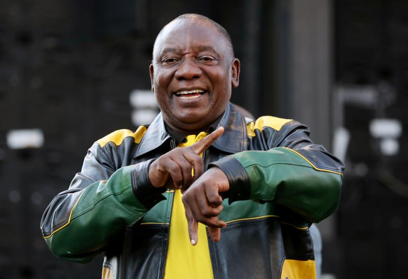 President Cyril Ramaphosa addresses supporters of his ruling African National Congress (ANC) at an election victory rally in Johannesburg, South Africa, May 12, 2019. REUTERS