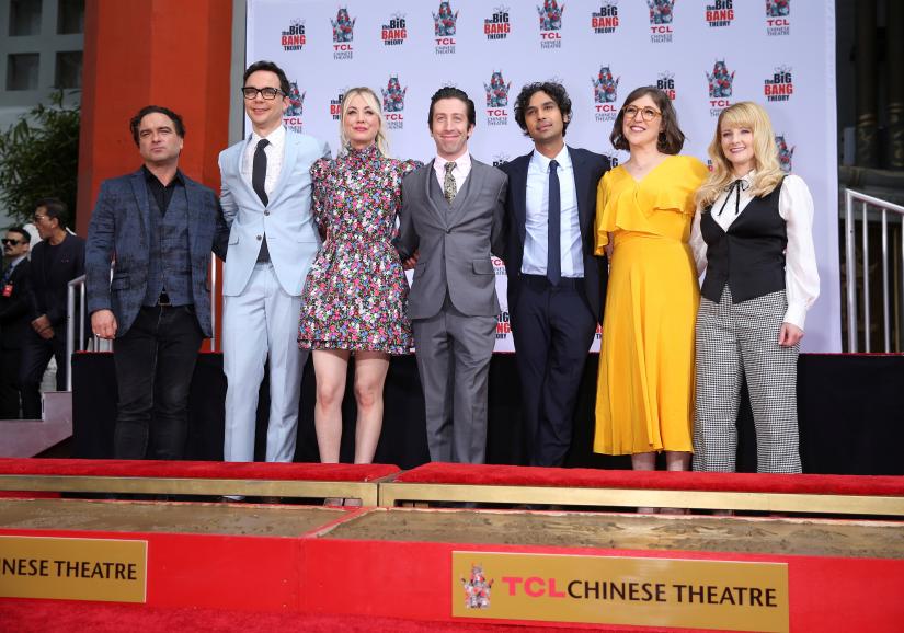 FILE PHOTO: Actors Johnny Galecki, Jim Parsons, Kaley Cuoco, Simon Helberg, Kunal Nayyar, Mayim Bialik and Melissa Rauch participate in the cement handprints ceremony for the cast of the television comedy `The Big Bang Theory` at the TCL Chinese Theatre IMAX in Hollywood, Los Angeles, California, U.S., May 1, 2019. REUTERS