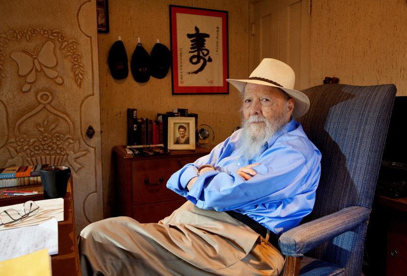 Author Herman Wouk sits at the desk in the office of his home in Palm Springs, California, US. November 6, 2012.