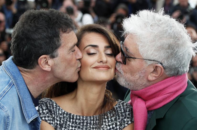 72nd Cannes Film Festival - Photocall for the film `Pain and Glory` (Dolor y Gloria) in competition - Cannes, France, May 18, 2019. Director Pedro Almodovar and cast members Penelope Cruz and Antonio Banderas pose. REUTERS