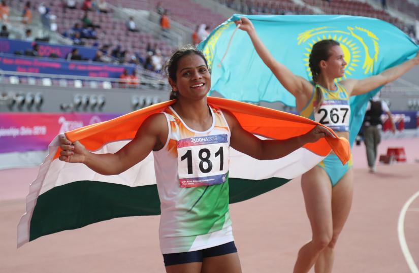 India`s Dutee Chand celebrates finishing third in the Women`s 200m Final at Khalifa International Stadium, Doha, Qatar on Apr 24, 2019. REUTERS/File Photo