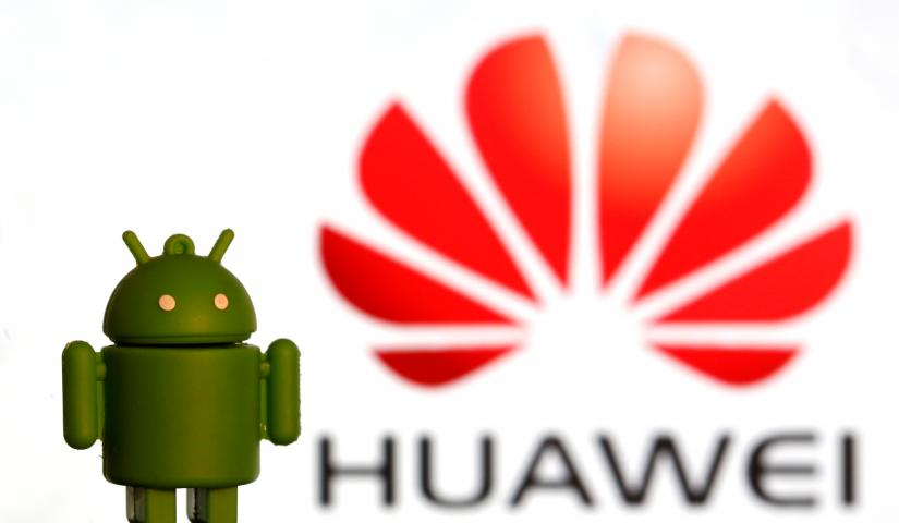 A 3-D printed Android logo is seen in front of a displayed Huawei logo in this illustration picture May 20, 2019. REUTERS