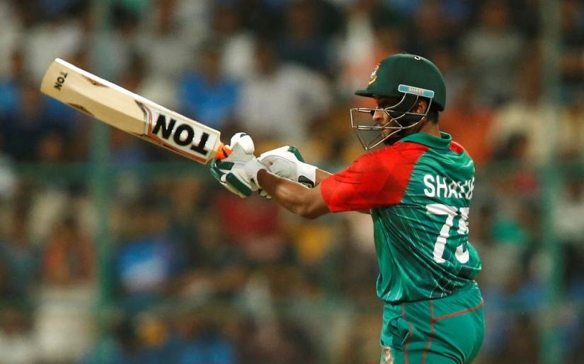 Cricket - India v Bangladesh - World Twenty20 cricket tournament - Bengaluru, India, 23/03/2016. Bangladesh`s Shakib Al Hasan plays a shot. REUTERS/File Photo