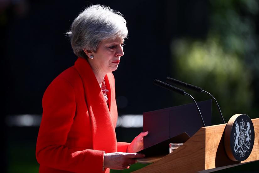British Prime Minister Theresa May makes a statement, at Downing Street in London, Britain, May 24, 2019. REUTERS