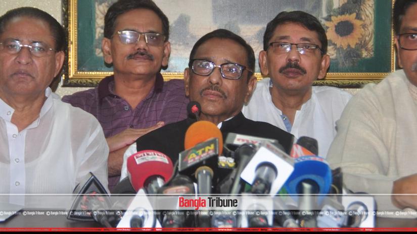 Awami League General Secretary Obaidul Quader speaking to the media at the AL chief’s Dhanmondi offices on Friday (May 24).