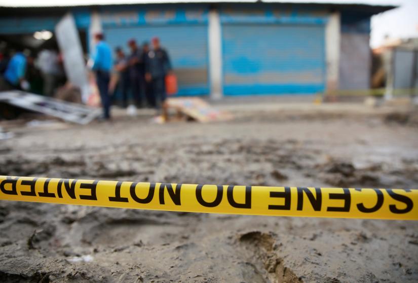 A police line tape secures the area of an explosion site in Kathmandu, Nepal May 26, 2019. REUTERS