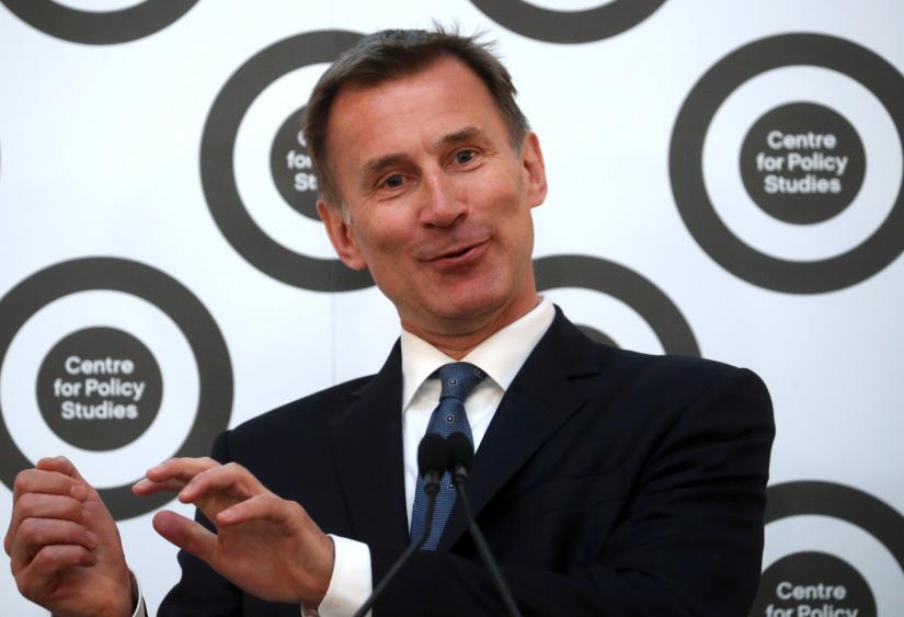Britain`s Foreign Secretary Jeremy Hunt speaks during a visit of U.S. Secretary of State Mike Pompeo at Lancaster House in London, Britain May 8, 2019. REUTERS