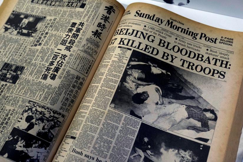 Copies of newspapers are displayed at June 4th museum, ahead of 30th anniversary of Tiananmen Square pro-democracy protests, in Hong Kong, China April 26, 2019. REUTERS