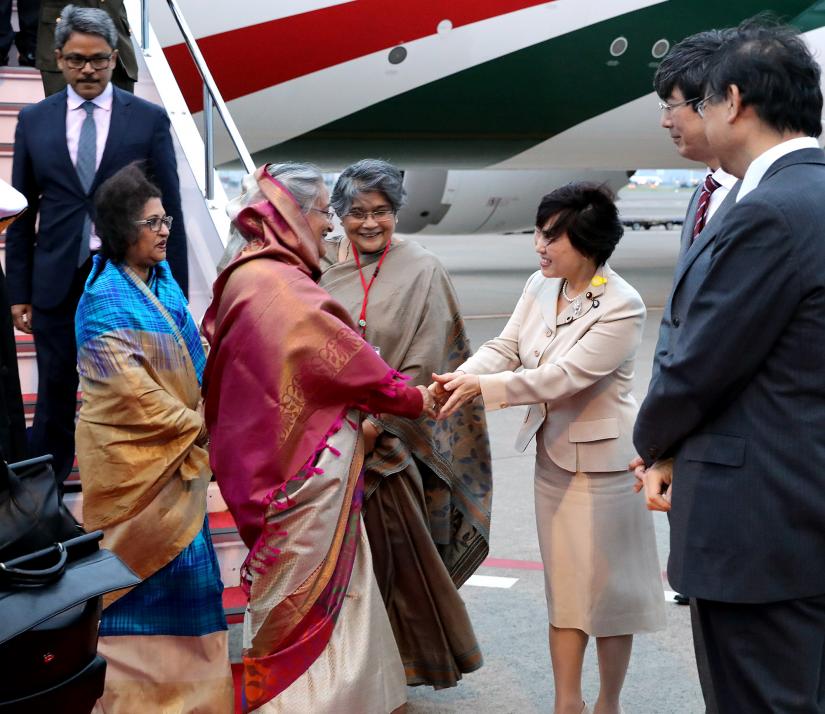 Japanese State Minister for Foreign Affairs Toshiko Abe and Bangladesh Ambassador in Tokyo Rabab Fatima welcomed Prime Minister Sheikh Hasina at at Haneda International Airport, Tokyo on Tuesday (May 28). BSS