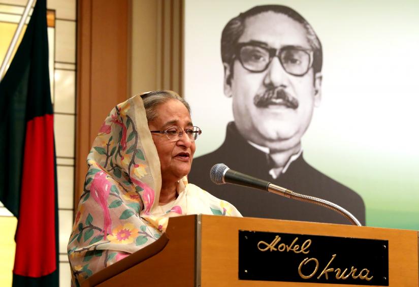 Prime Minister Sheikh Hasina addresses a community reception accorded to her honour by the expatriate Bangladeshis in Japan at a hotel in Tokyo on Tuesday (May 28). BSS