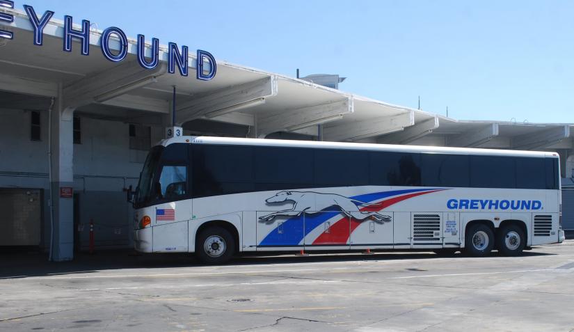 Greyhound bus at a company terminal