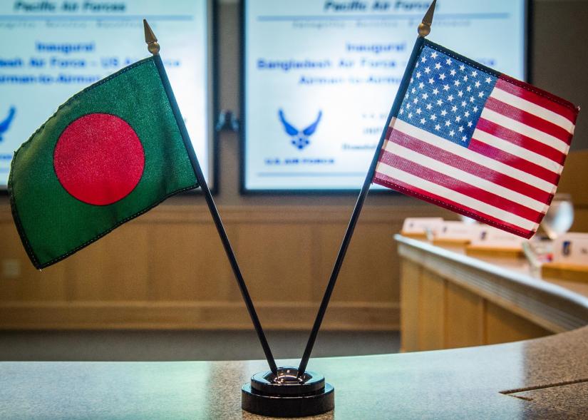 This August 2015 photo shows flags of Bangladesh and USA at the Joint Base Pearl Harbor-Hickam, Hawaii. PHOTO/Pacaf.af.mil