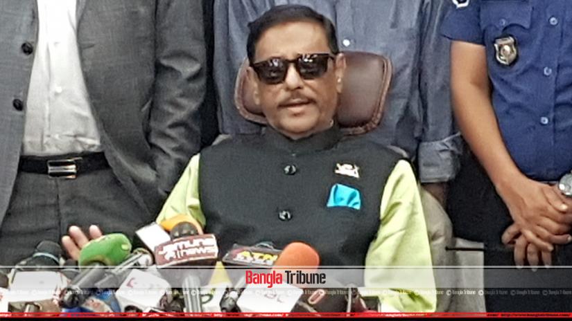 Road Transport and Bridges Minister Obaidul Quader speaking to the media after inaugurating the highway police command and monitoring control centre at the Meghna toll plaza in Narayanganj on Sunday (Jun 2).