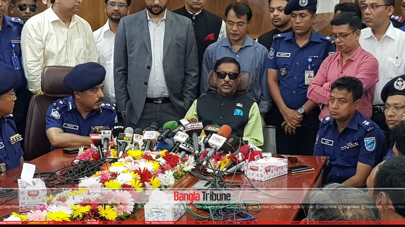 Road Transport and Bridges Minister Obaidul Quader speaking to the media after inaugurating the highway police command and monitoring control centre at the Meghna toll plaza in Narayanganj on Sunday (Jun 2).