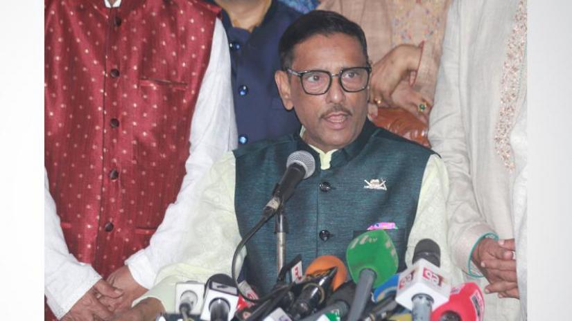 Road Transport and Bridges Minister Obaidul Quader speaking at a program at the ruling Awami League’s headquarters at Bangabandhu Avenue on Wednesday (Jun 5).