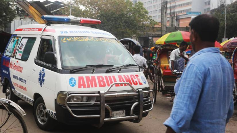 An ambulance is seen parked near Dhaka Medical College Hospital. SAZZAD HOSSAIN/File Photo