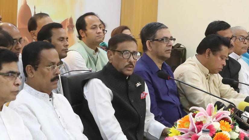 Awami League general Secretary Obaidul Quader speaking to media on Tuesday (Jun 11) after a joint meeting of the Awami League secretariat level—along with leaders of affiliated organizations at the party headquarters. Focus Bangla