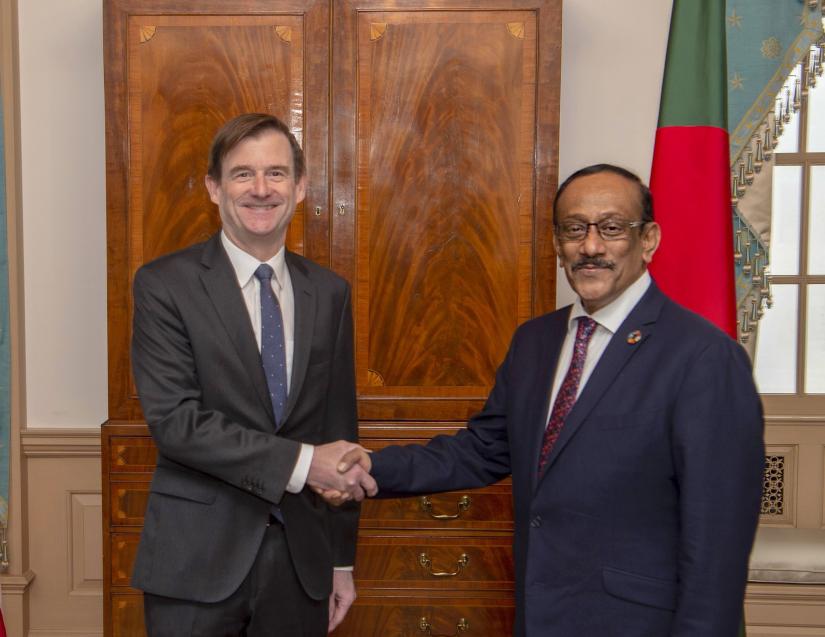 United States Under Secretary of State for Political Affairs David Hale and Bangladesh Foreign Secretary Md Shahidul Haque shake hands during the seventh US-Bangladesh Partnership Dialogue in Washington, DC on Monday. PHOTO/US State Department