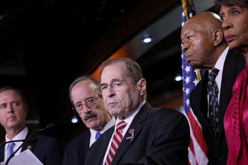 Democratic U.S. House committee chairmen Representative Adam Schiff (D-CA), Rep. Eliot Engel (D-NY), Rep. Jerrold Nadler (D-NY), Rep. Elijah Cummings (D-MD) and Rep. Maxine Waters (D-CA) hold a news conference to discuss their investigations into the Trump administration on Capitol Hill in Washington, U.S. June 11, 2019. REUTERS