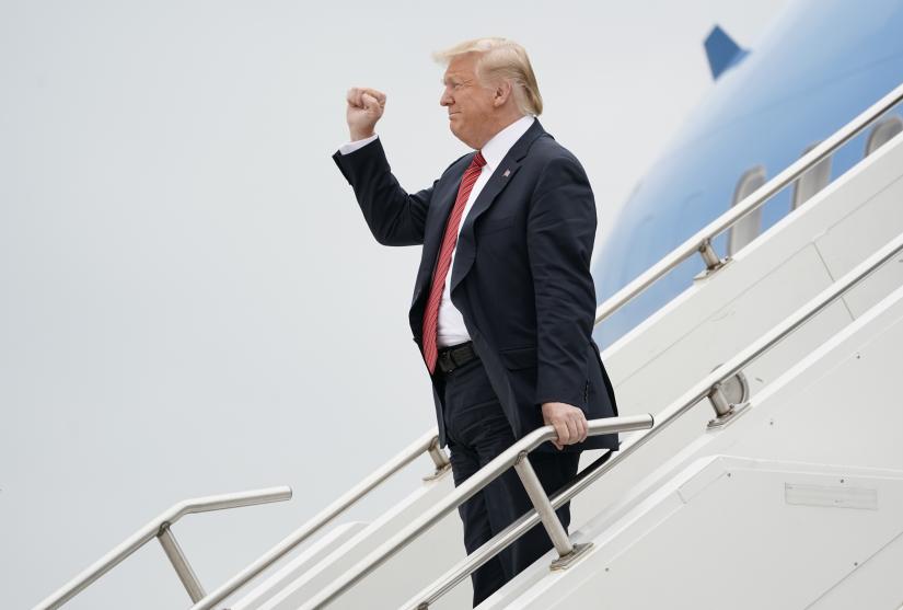 U.S. President Donald Trump arrives at Offutt Air Force Base while en route to Iowa, in Bellevue, Nebraska, U.S., June 11, 2019. REUTERS